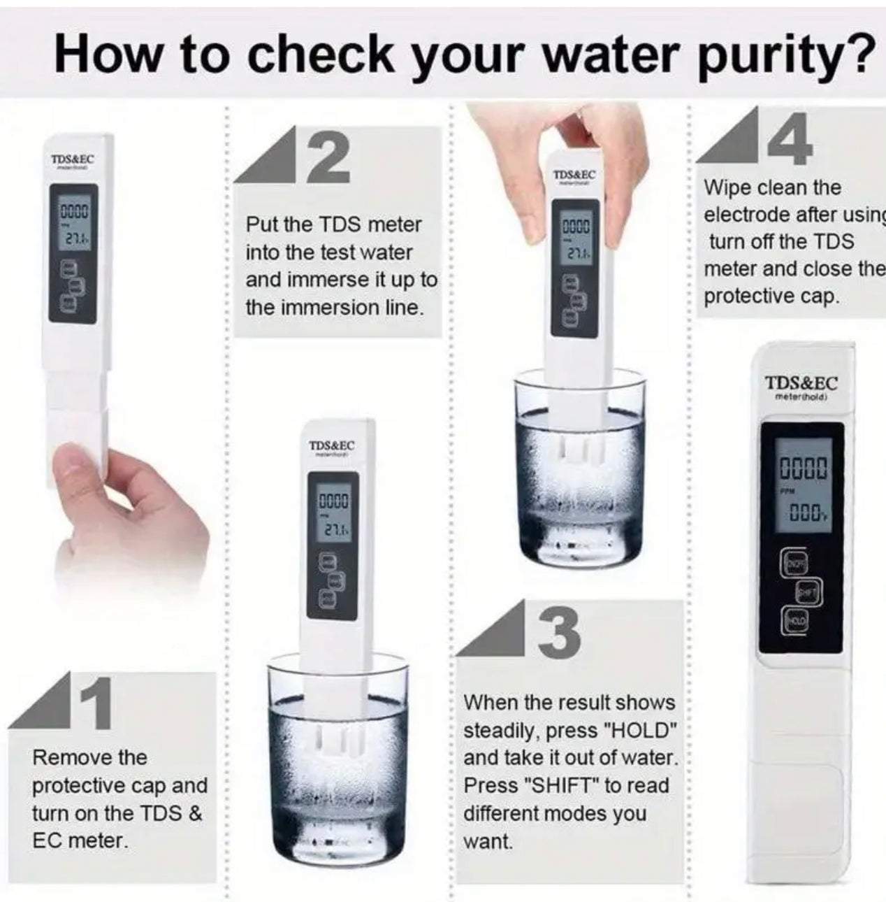 1pc White Digital Water Quality Tester